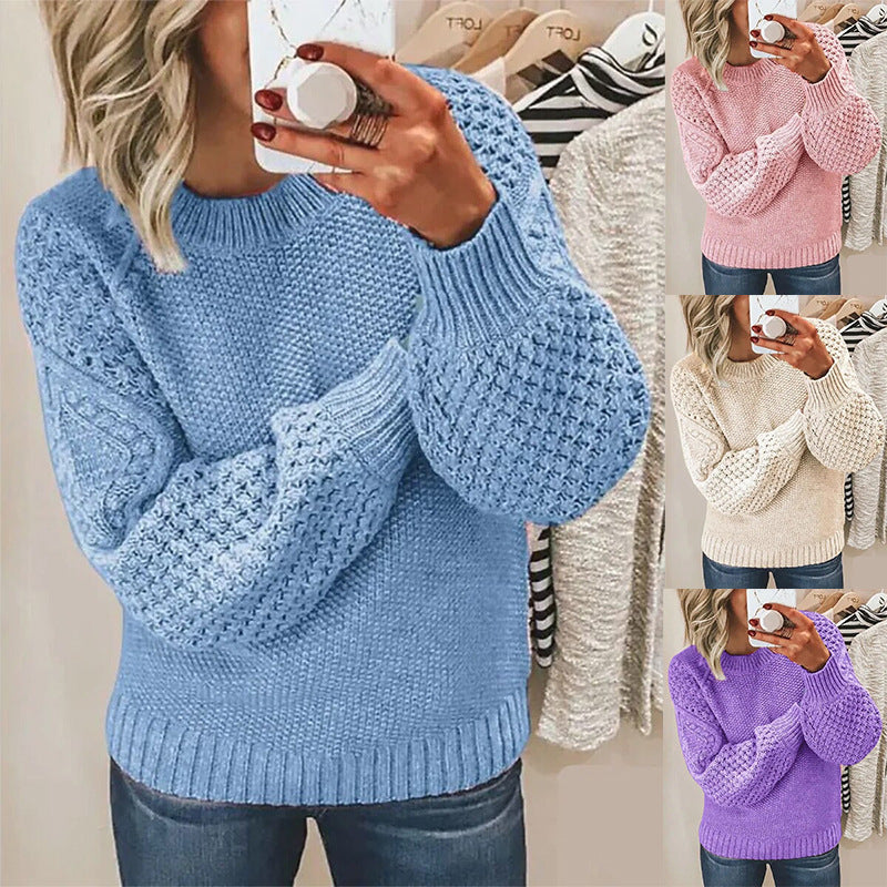 Women Chunky Knit Sweater with Cable Pattern and Balloon Sleeves Chichicherry