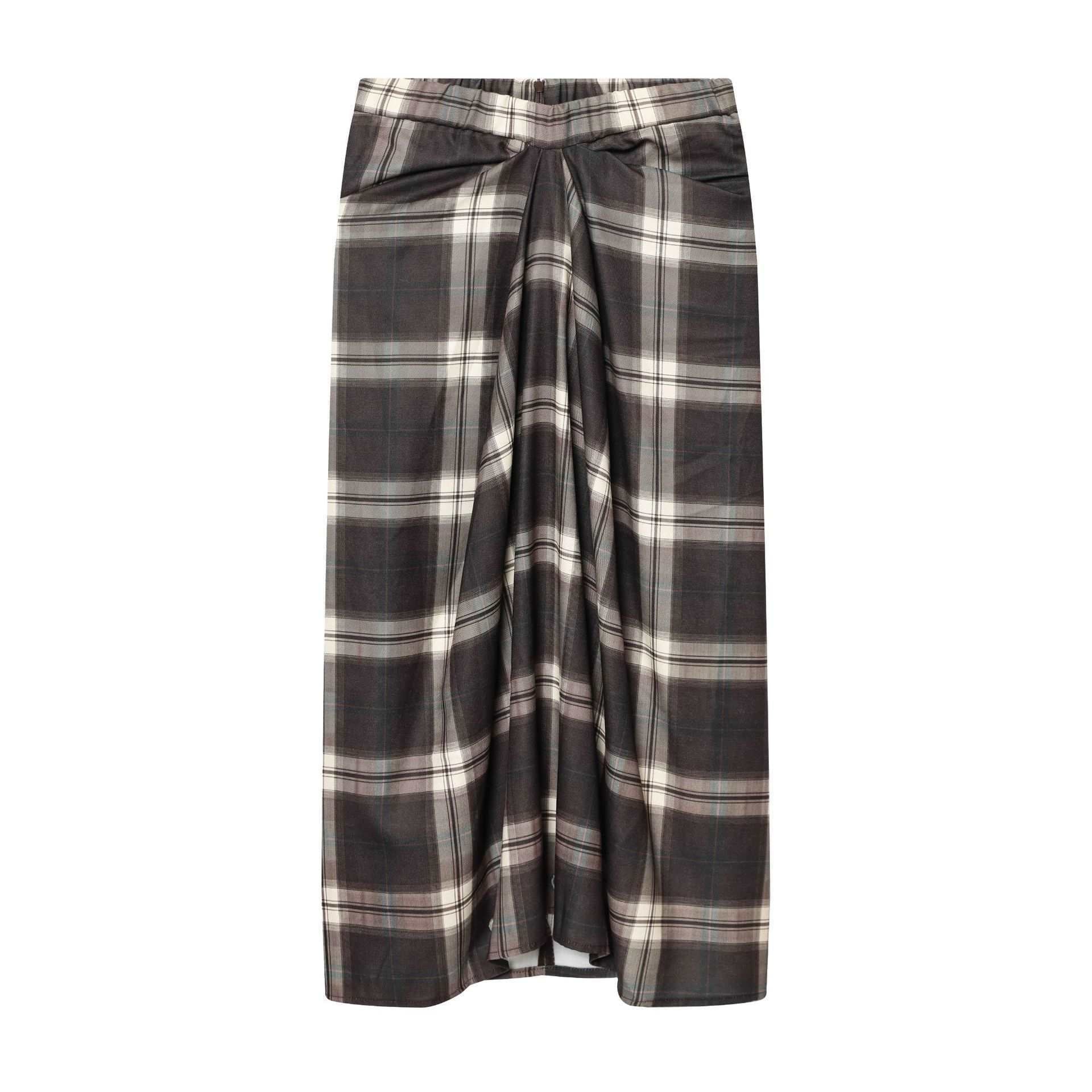Women's midi skirt with check pattern and decorative front draping Chichicherry