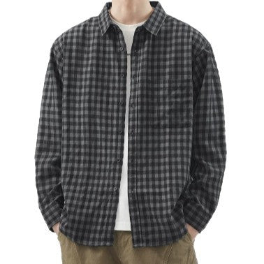 Herren Karierte Overshirt-Hemdjacke aus Baumwollmischung mit Brusttasche und lockerem Schnitt Chichicherry