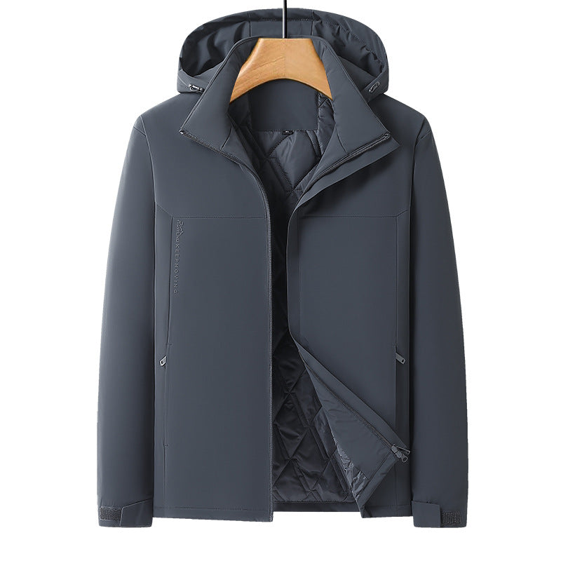 Men's Warm Softshell Hybrid Jacket with Quilted Thermal Lining and Hood Chichicherry
