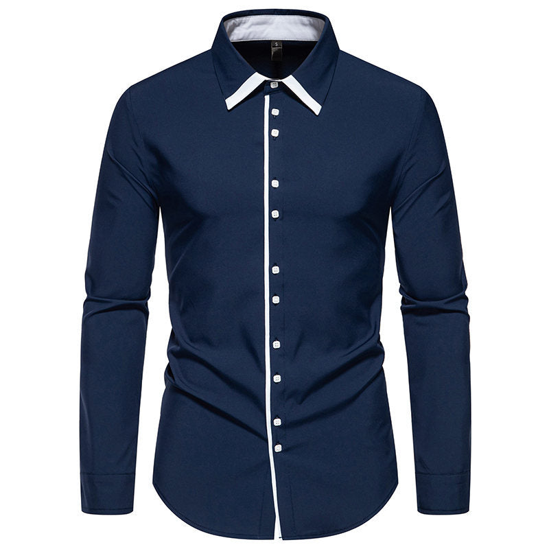 Men's Tailored Business Shirt with Contrast Piping and Kent Collar Chichicherry