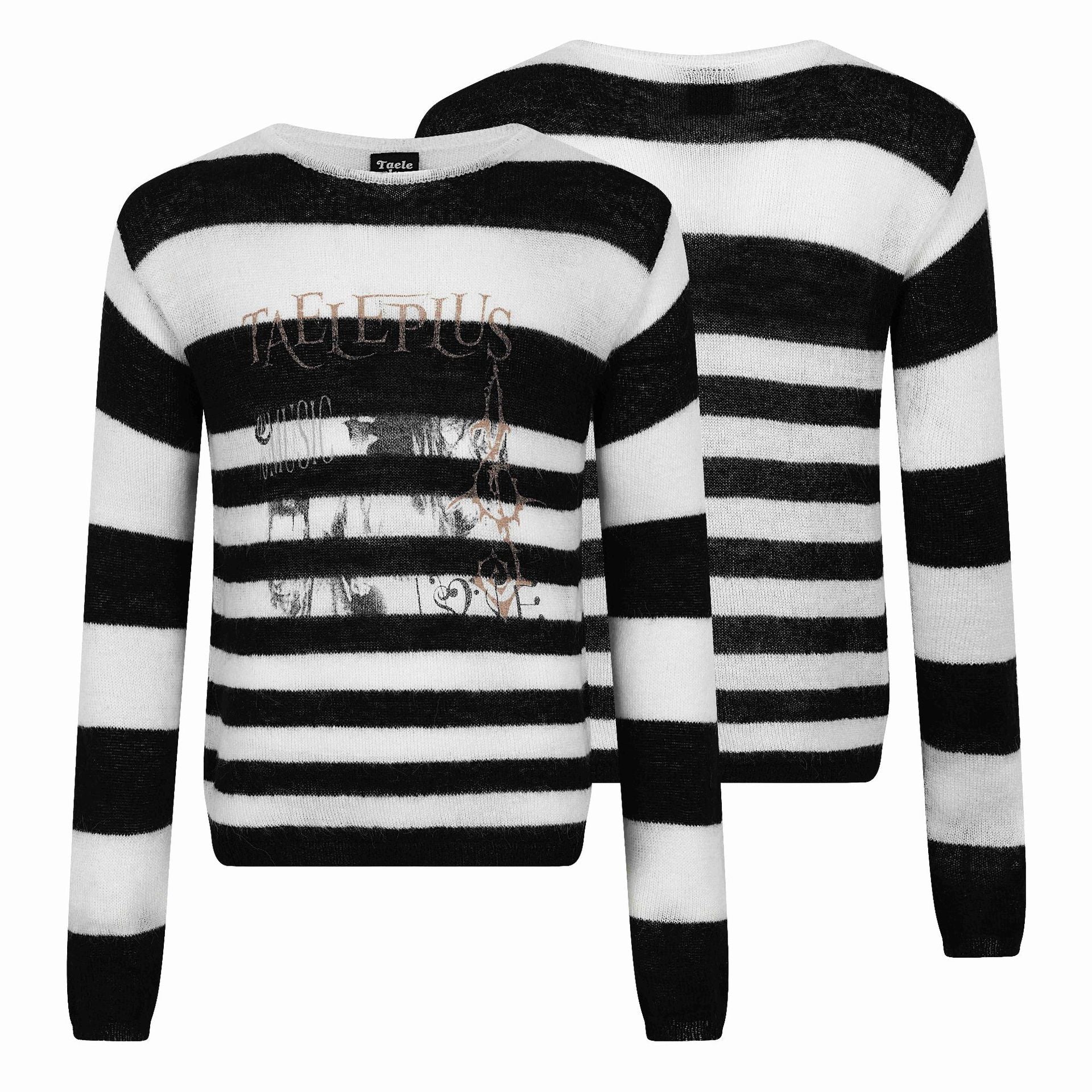 Unisex Striped Lightweight Mohair-Mix Crew Neck Sweater with Vintage Design Chichicherry