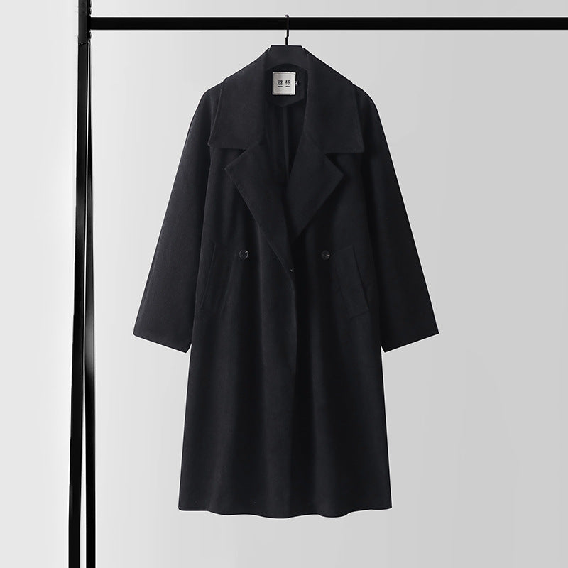 Women's Oversized Wool Blend Coat with Wide Lapel and Hidden Double Button Placket Chichicherry