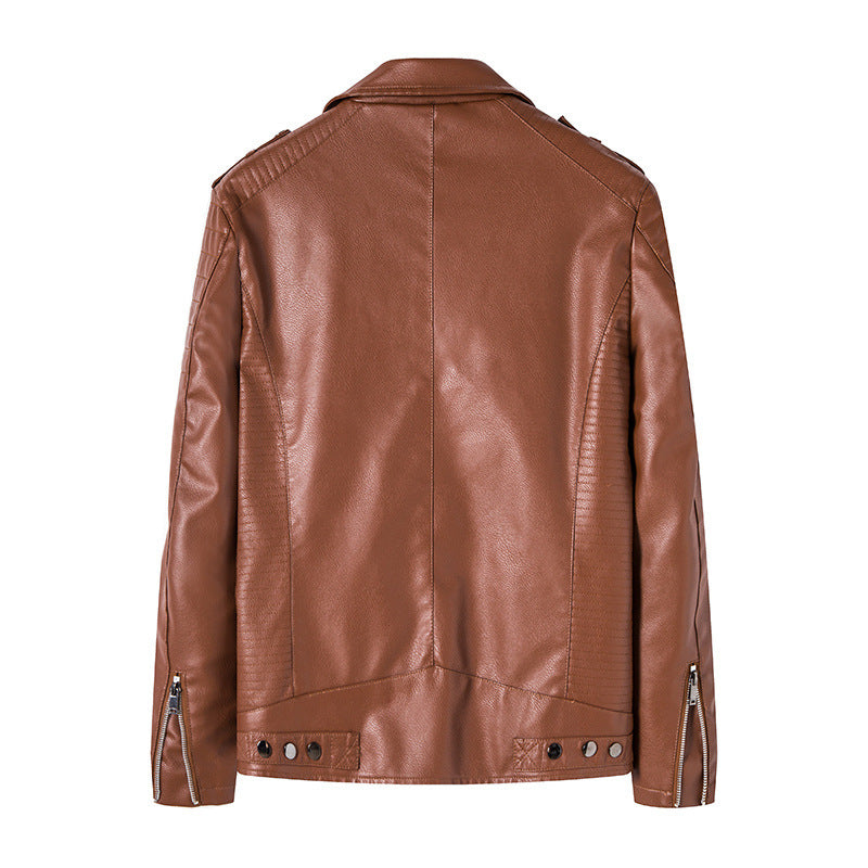 Men's biker jacket made of high-quality faux leather in slim fit with angled zipper and quilted shoulder area Chichicherry