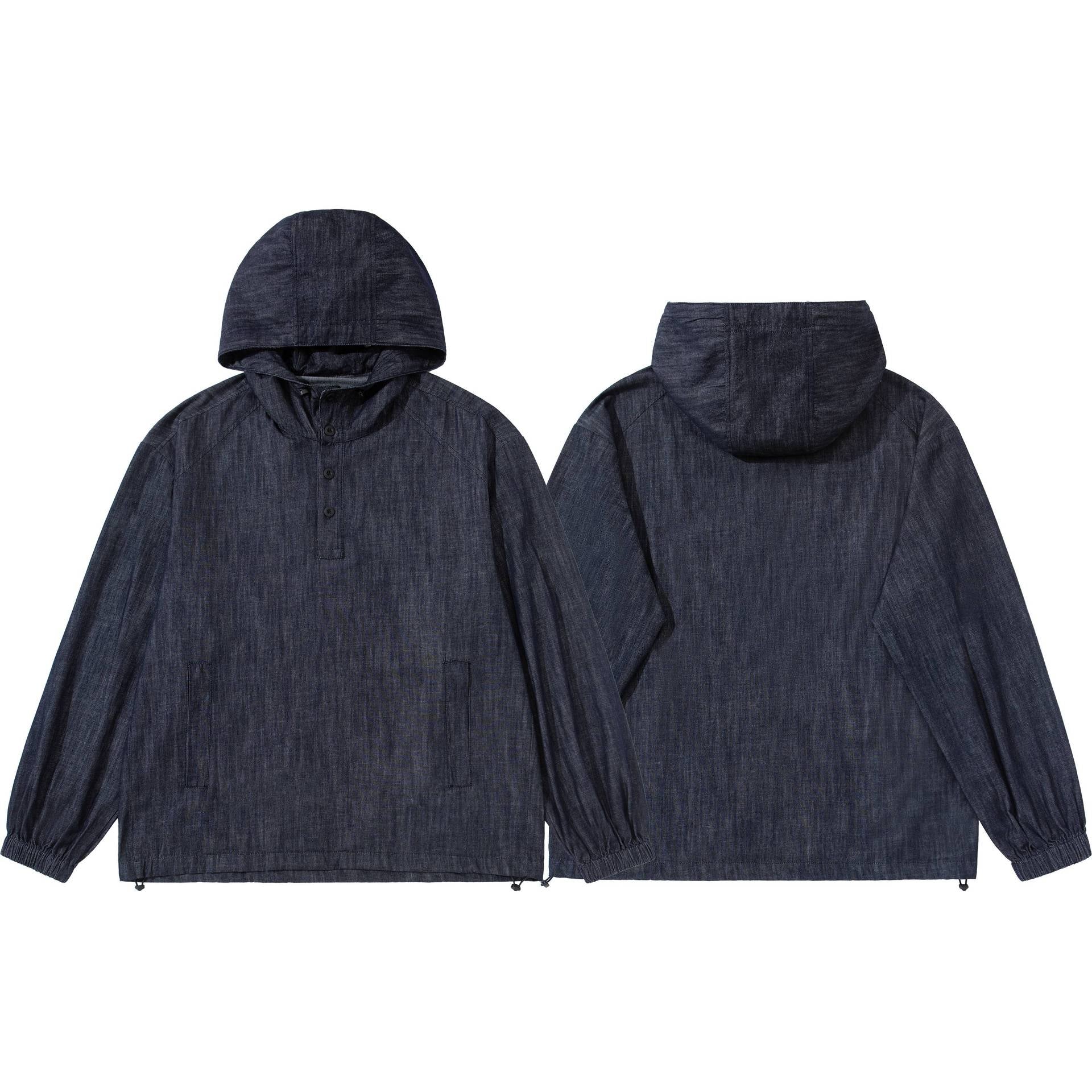Men's lightweight denim anorak with hood and half button placket Chichicherry