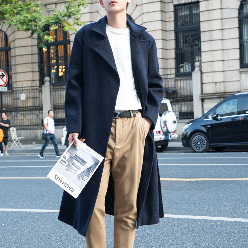 Men's Maxilength Wool Blend Overcoat with Minimalist Silhouette and Concealed Button Placket Chichicherry