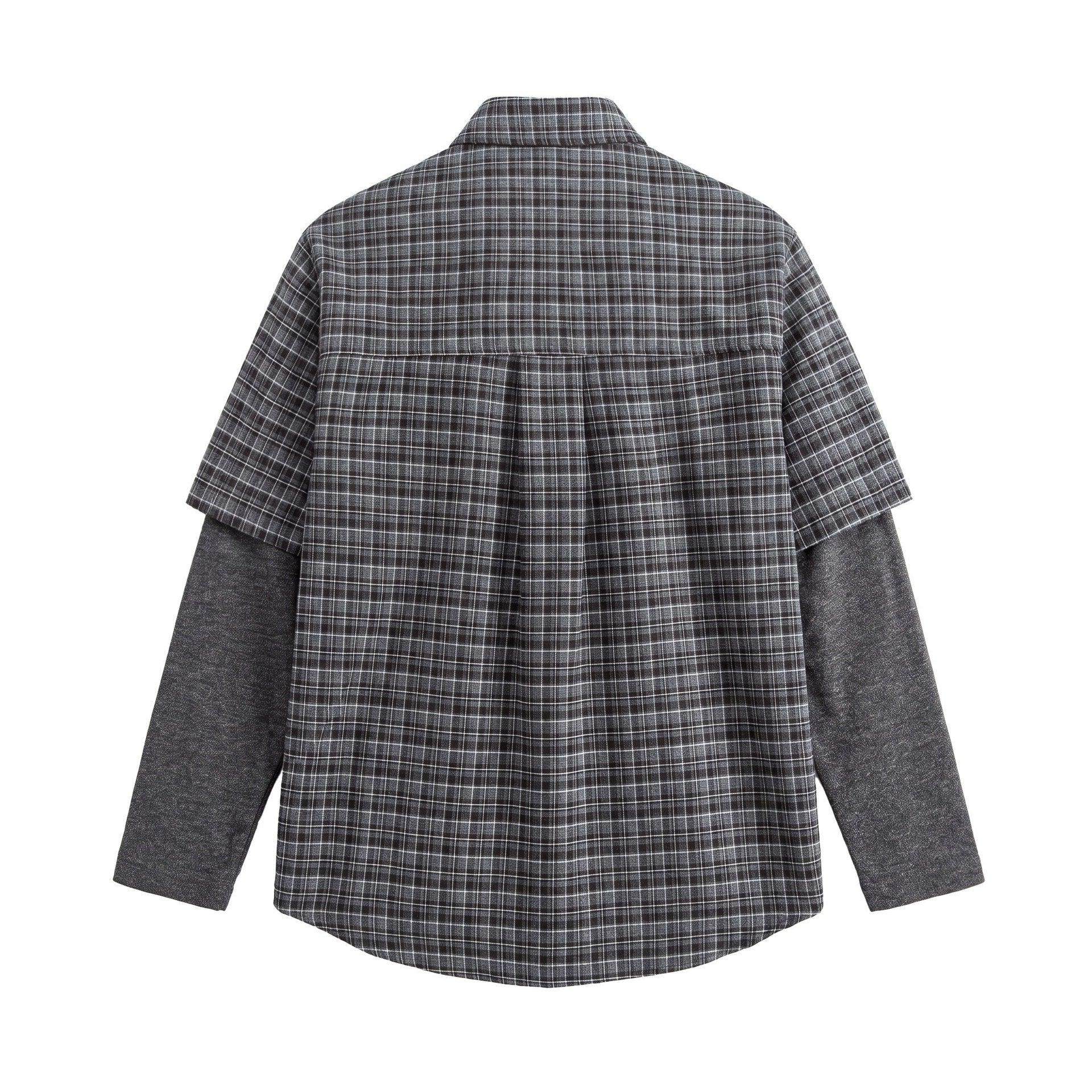 Men's shirt in layered look with checkered front and inserted sweatshirt sleeves Chichicherry