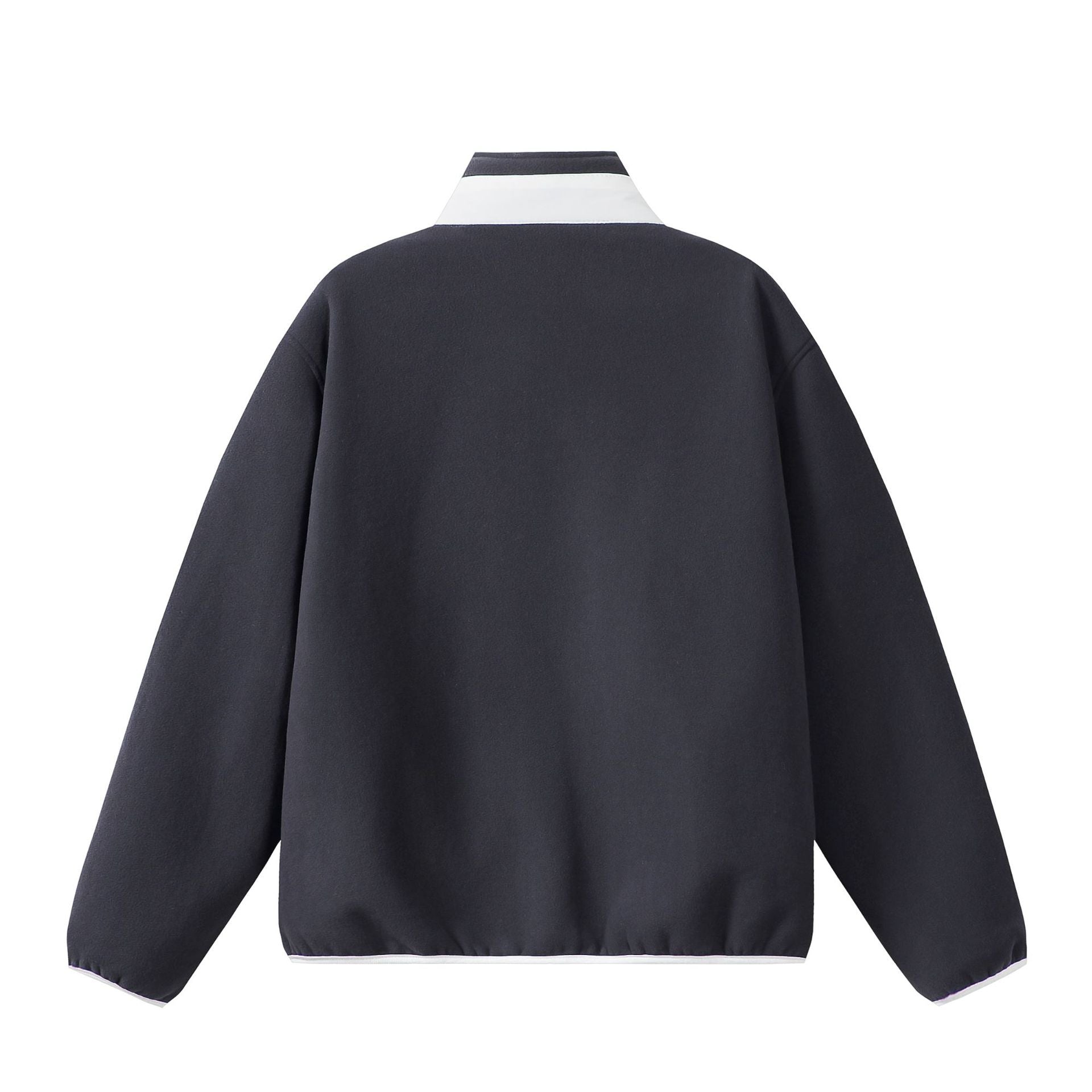 Unisex Oversize Fleece-Zip Jacket with Stand-up Collar and Contrast Piping Chichicherry