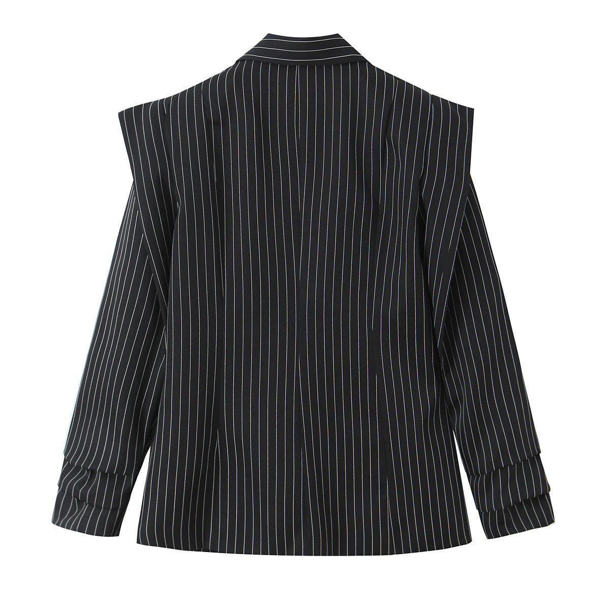 Women Double-breasted Oversized Blazer with Pinstripes and Distinctive Shoulder Pads Chichicherry