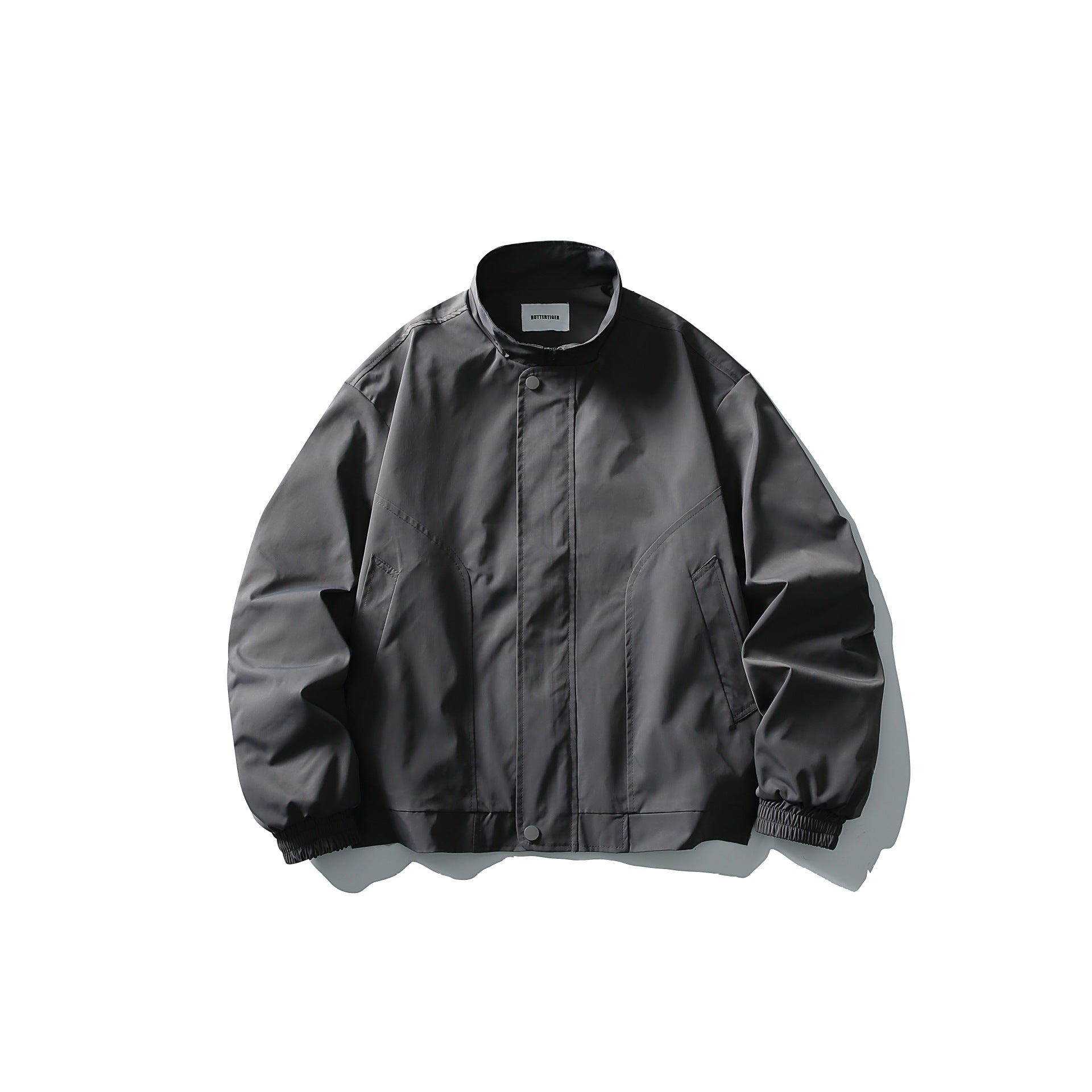 Unisex Short Cut Technical Boxy Bomber with Stand-up Collar, Snap Placket and Elastic Cuffs Chichicherry