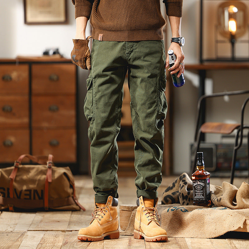 Men's Slim-Fit Cargo Pants made of Cotton Twill with Multi-Pockets Chichicherry