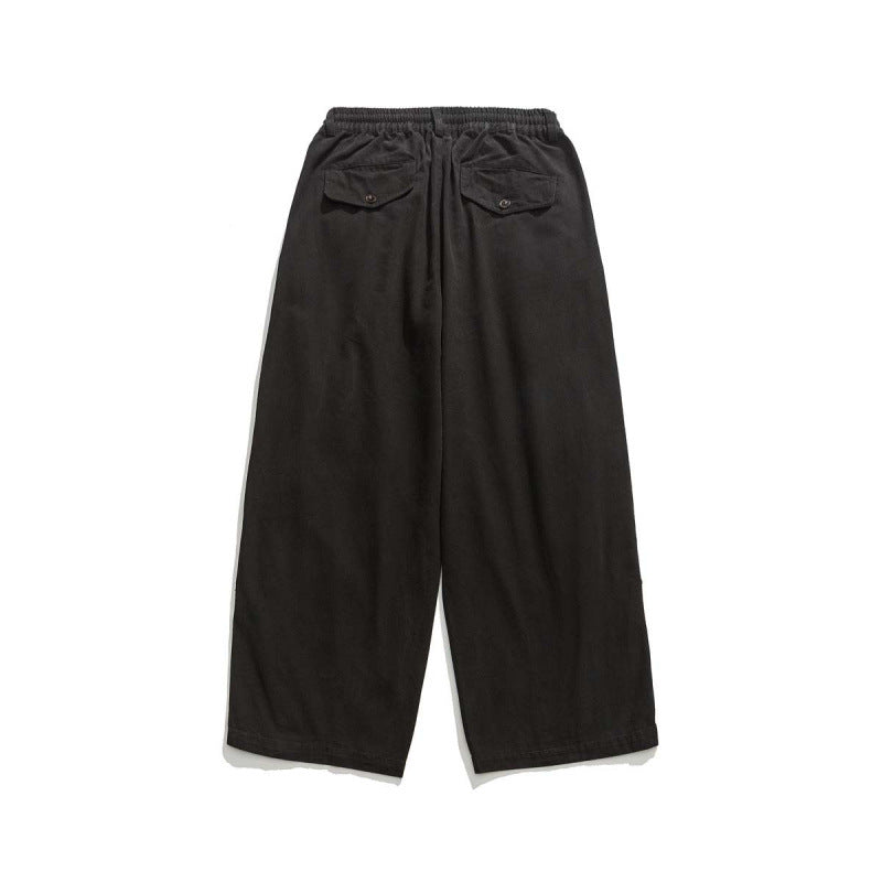 Men's Wide Cropped Canvas Pants in Utility Look with Elastic Waistband and Distinctive Pleats Chichicherry