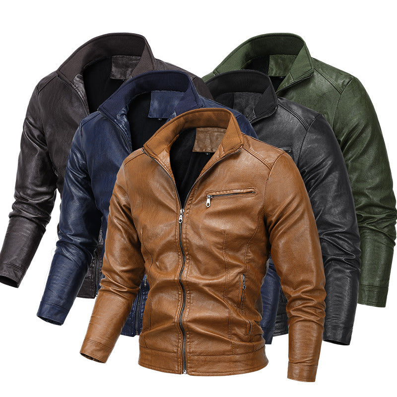 Men's Moto Blouson in leather look with a fitted cut, stand-up collar and zip pockets