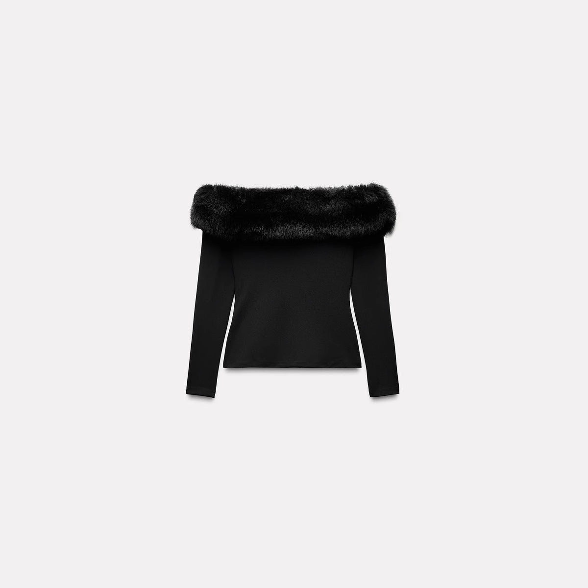 Women's Off-Shoulder Long Sleeve Sweater with Wide Faux-Fur Shawl Collar Chichicherry