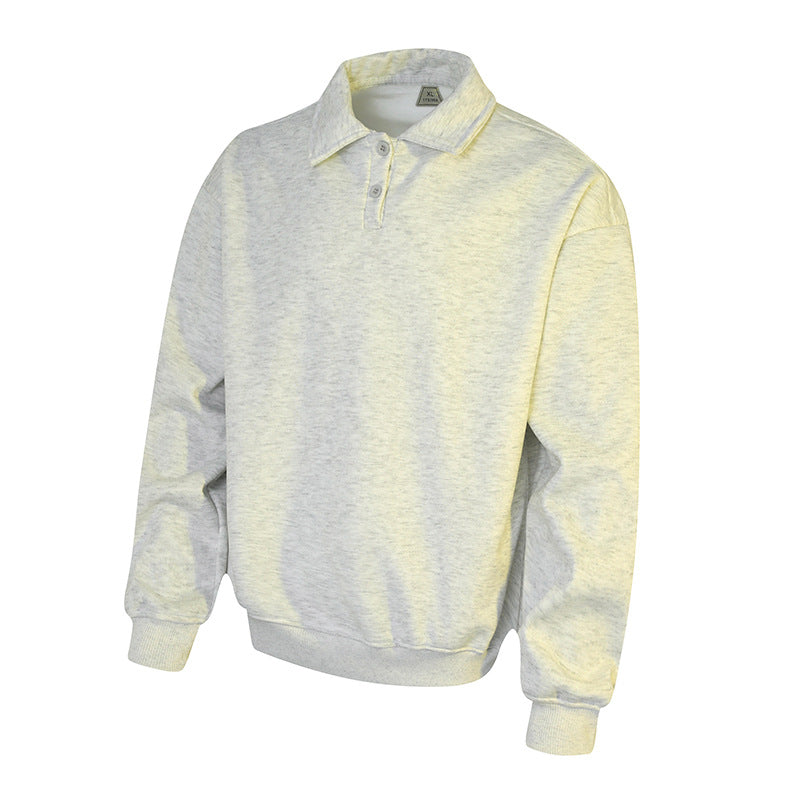 Men's Polo Sweatshirt in Oversize Relaxed Fit with Ribbed Cuffs and Button Placket Chichicherry