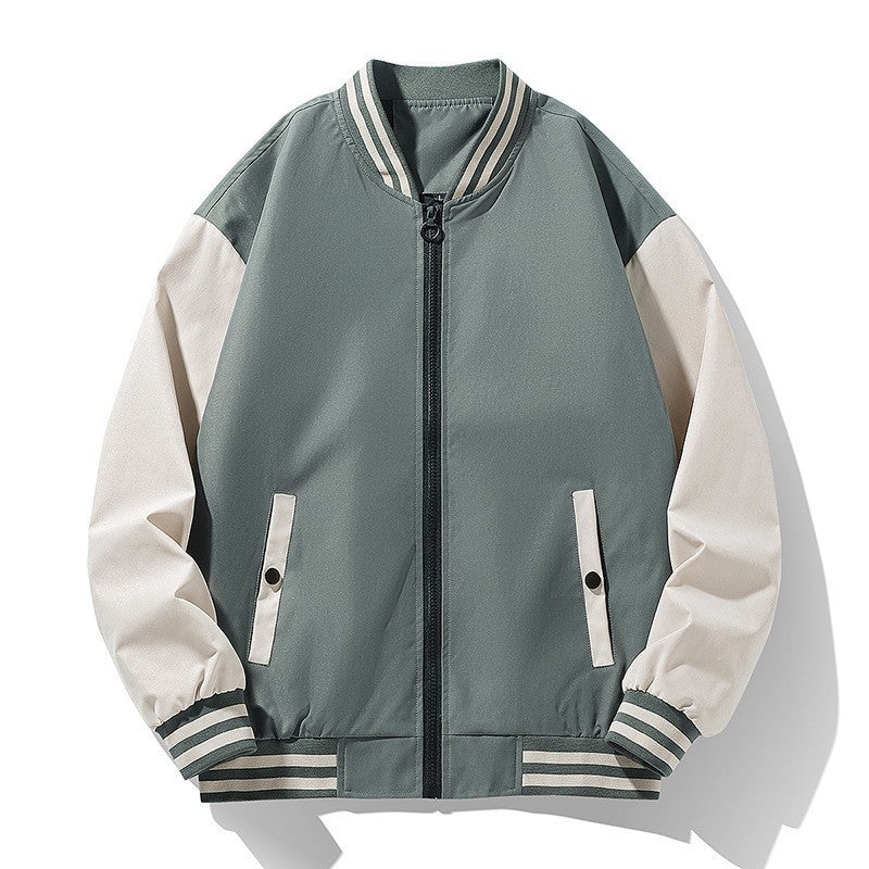 Men's lightweight college bomber jacket with contrasting striped ribbed collar and full zip Chichicherry