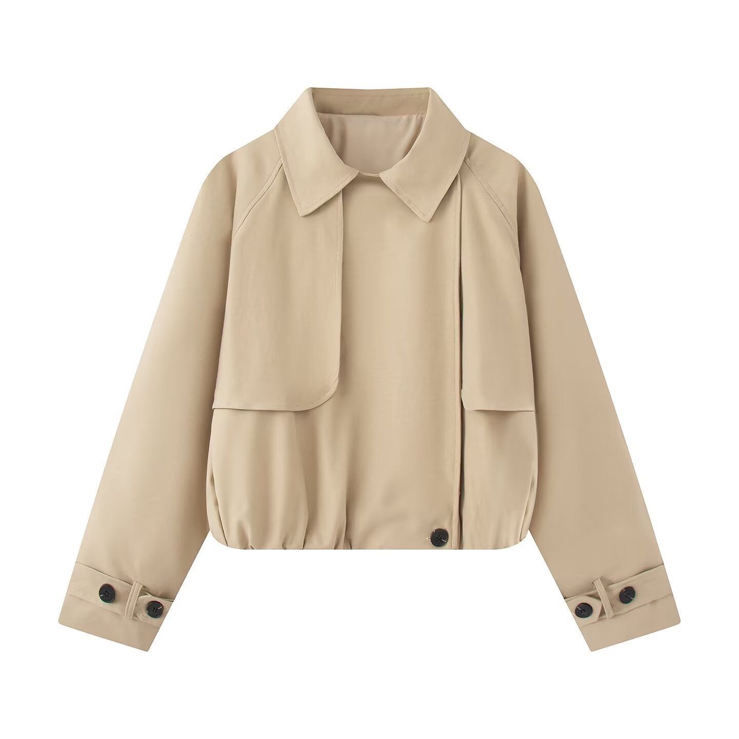 Women's Cropped Short Jacket with Cape Front, Shirt Collar and Adjustable Cuffs Chichicherry