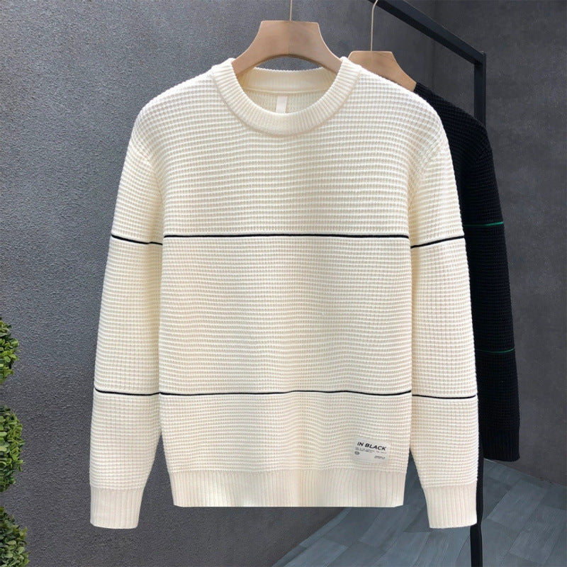 Unisex Strukturierter Waffelstrick-Pullover mit feinen Kontraststreifen Chichicherry