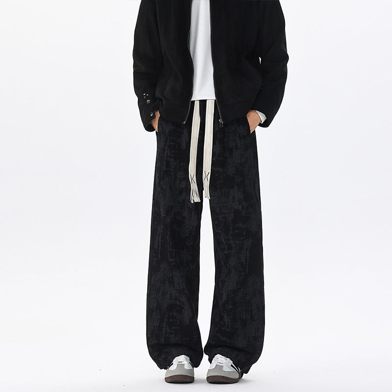 Men's Wide Cut Lounge Pants with Abstract Allover Print, Elastic Waistband and Drawstring Chichicherry