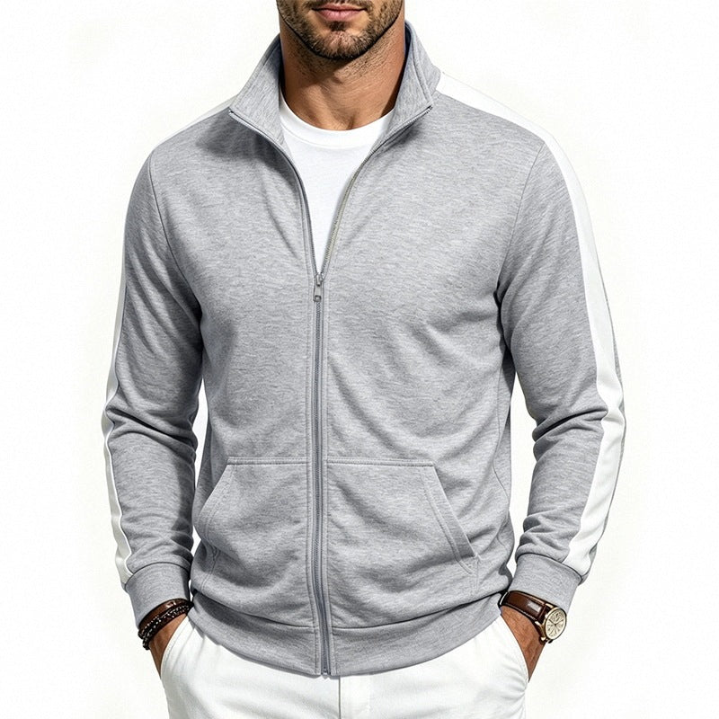 Men's Retro Track Jacket with Contrast Stripes and Stand-Up Collar Chichicherry