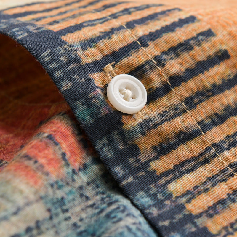Men's Patterned Long Sleeve Shirt in Patchwork Look made of Light Cotton Mix Relaxed Fit Chichicherry