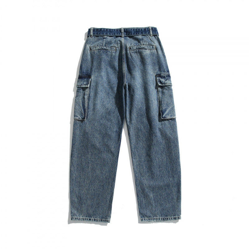 Women Cargo Jeans with High Waist, Wide Relaxed Fit and Removable Denim Belt Chichicherry