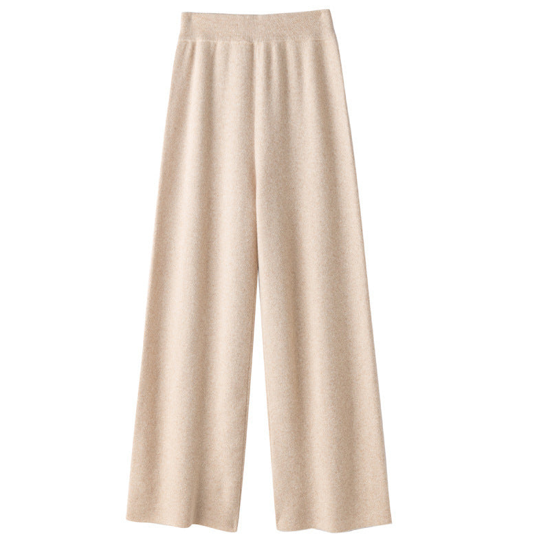 Women's Wide Knit Pants with High Waist and Cashmere-like Softness Chichicherry