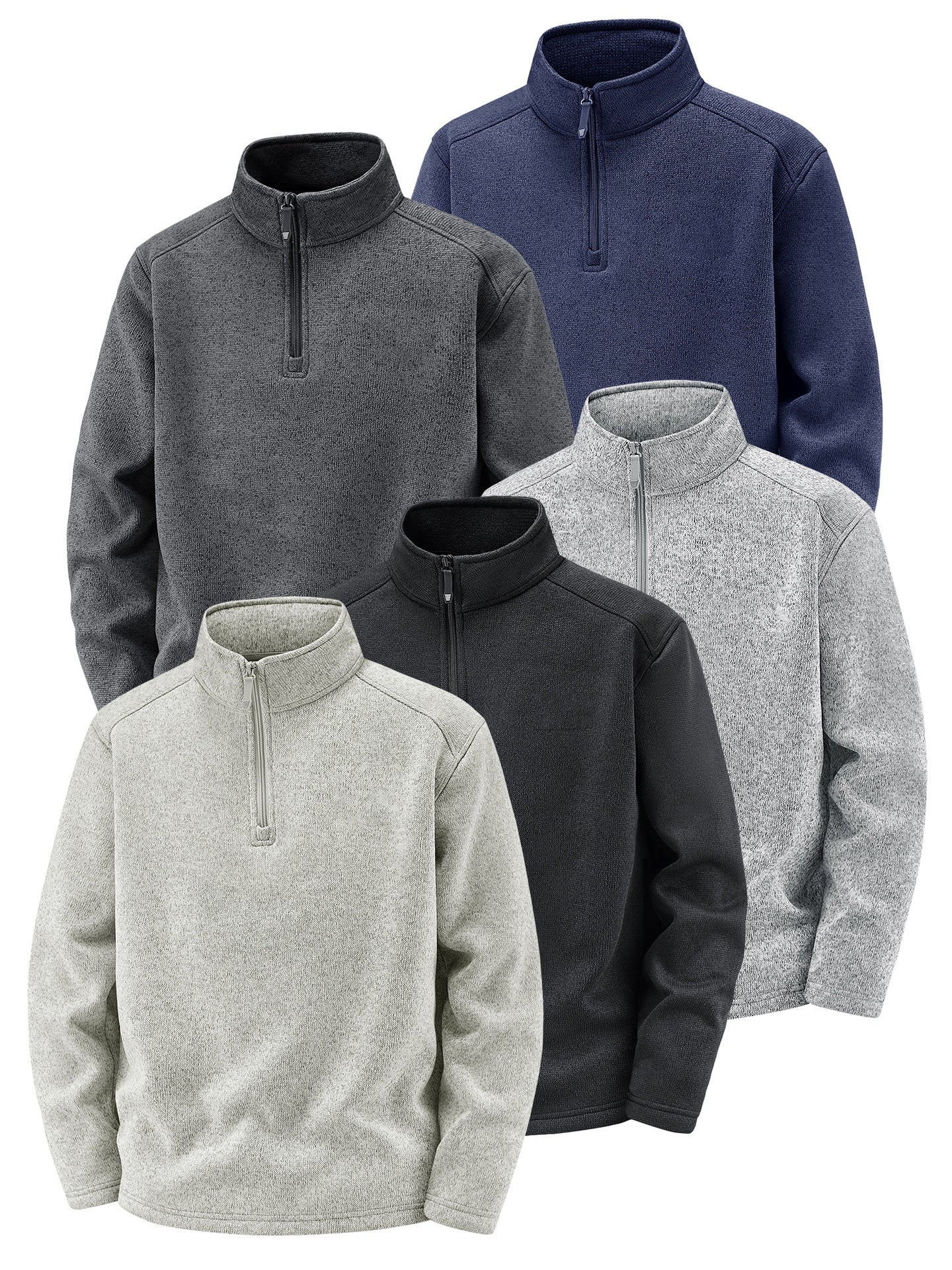 Men's Thermal Knit Fleece Pullover with Half Zip and Stand-up Collar Chichicherry