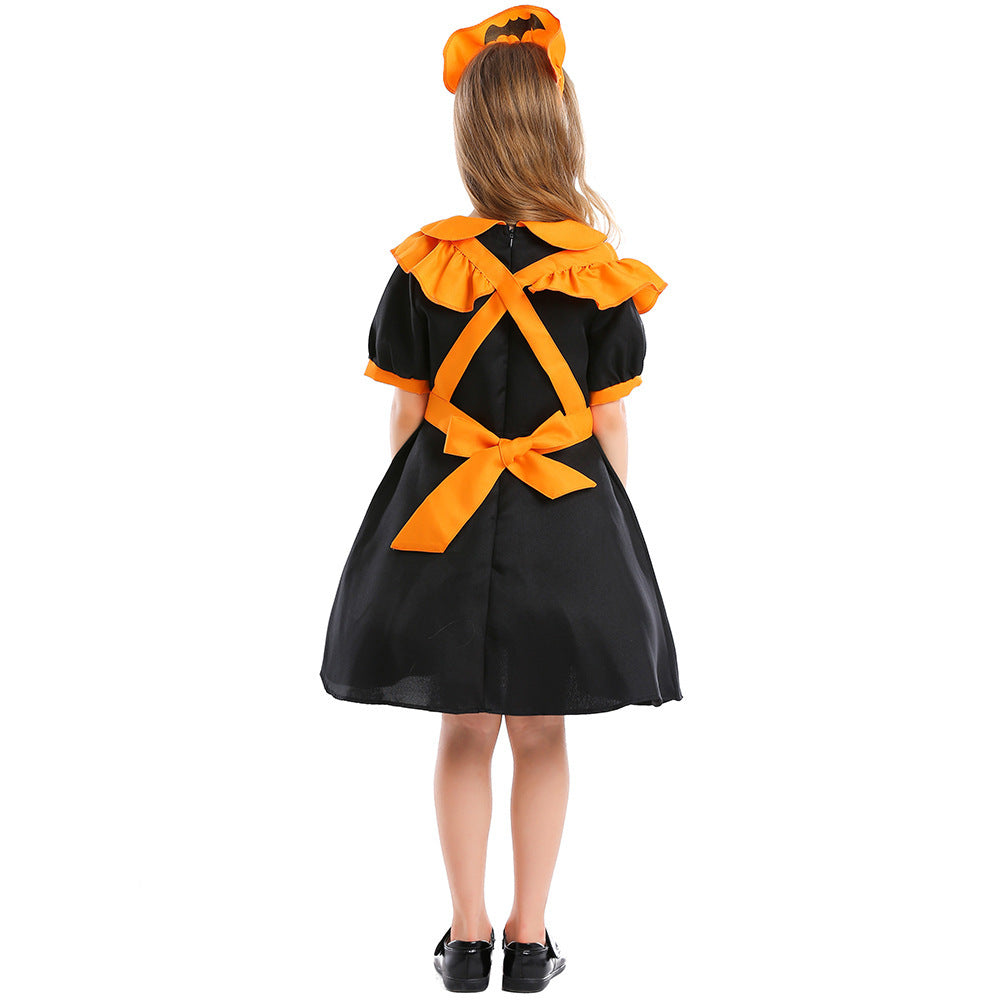 Girls Pumpkin Fairy Costume with Swinging Skirt and Chic Apron Design Chichicherry