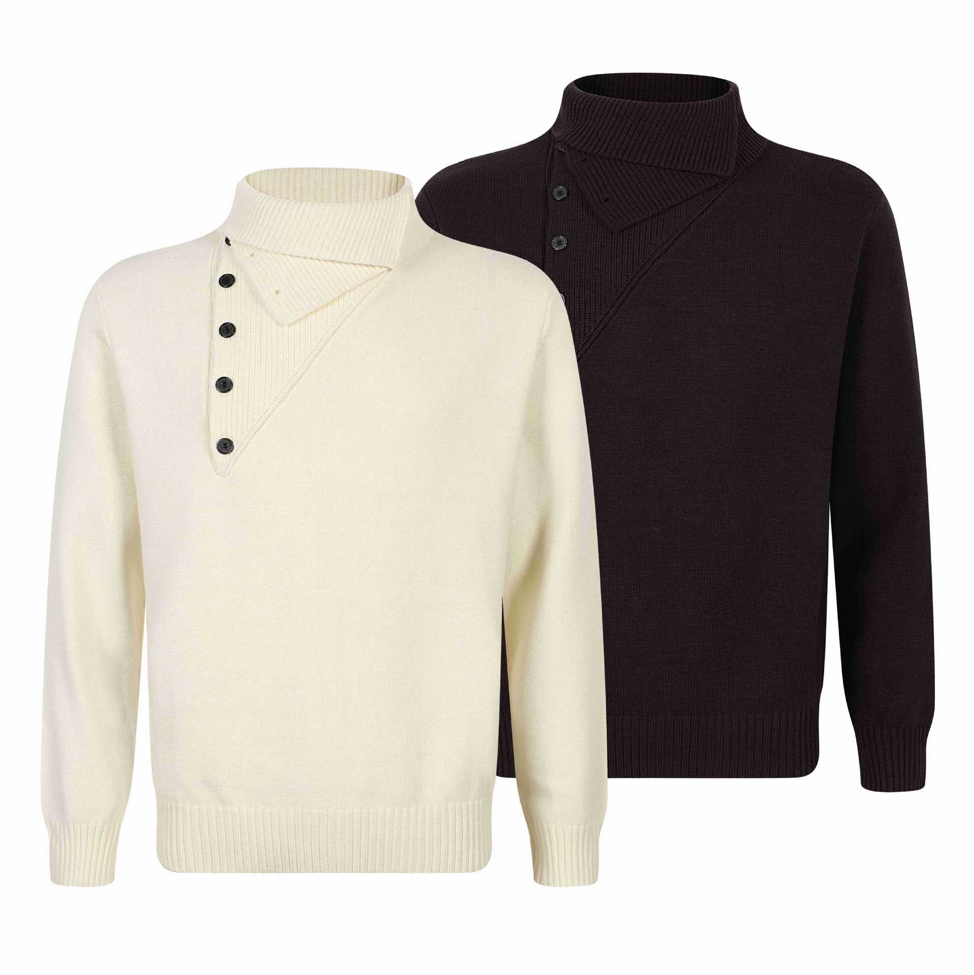 Men's knitted sweater with asymmetrical button placket and high stand-up collar Chichicherry