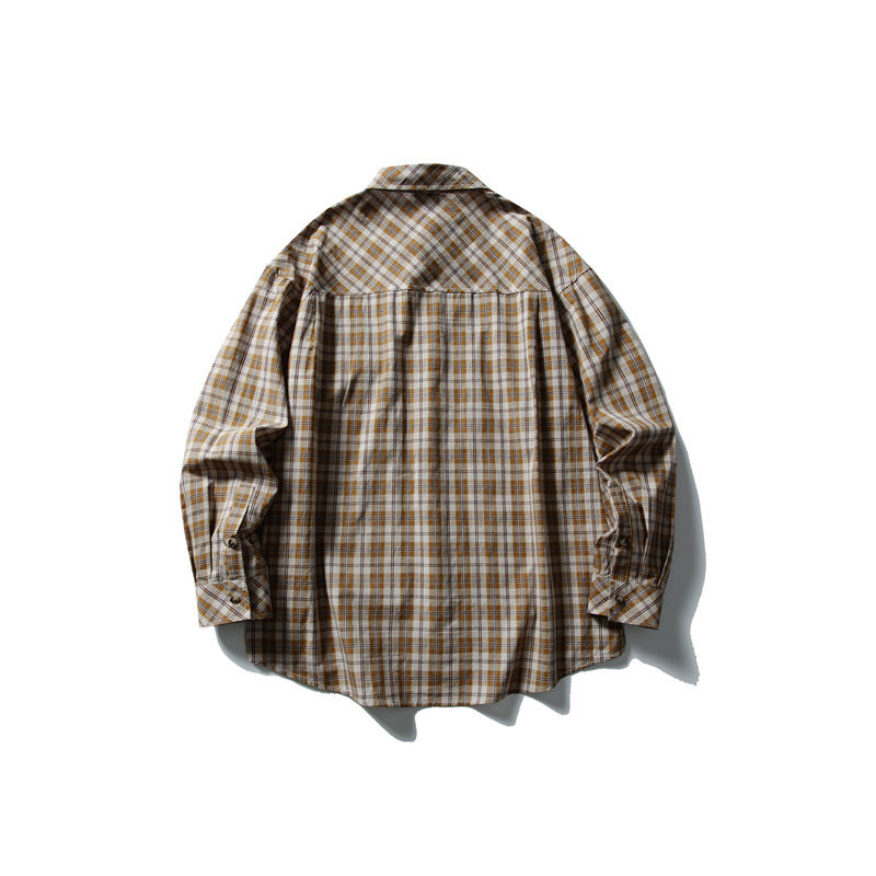 Unisex Oversize Checked Shirt with Stand-up Collar, Breast Pocket and Rounded Hem Chichicherry