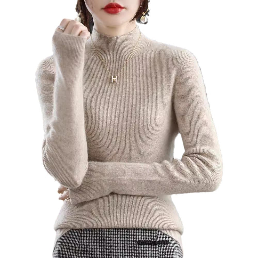 Women Narrow Short Roll Neck Sweater in Cozy Cashmere Look with Fine Rib Structure Chichicherry