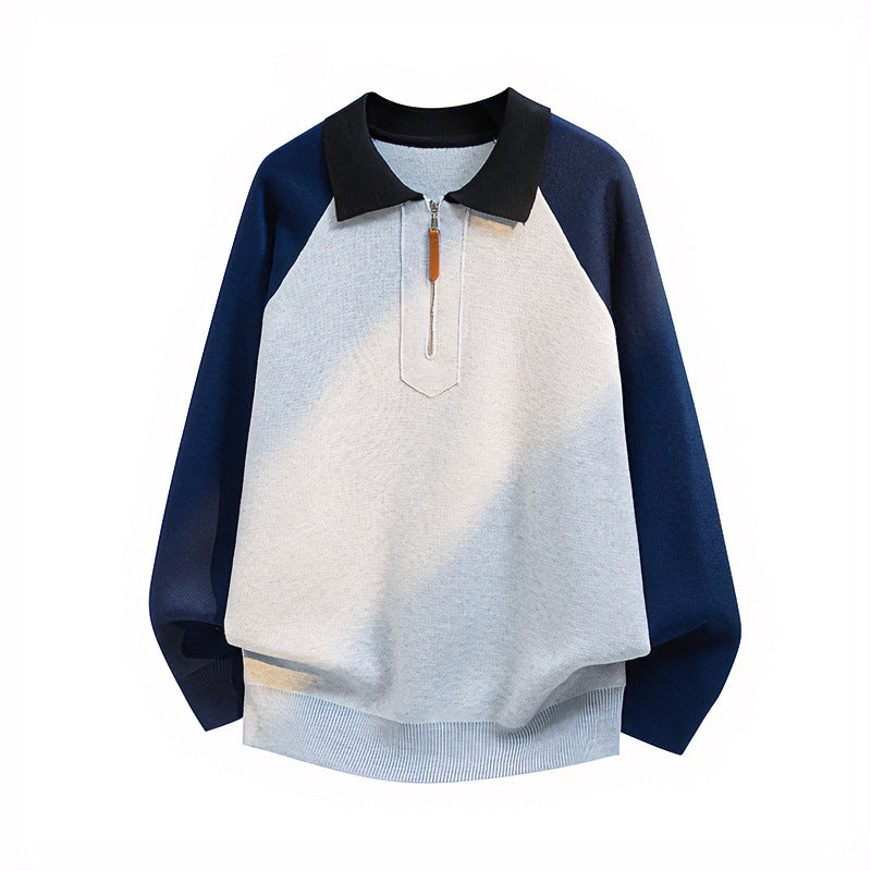 Herren Lässiger Polo-Halbzip-Pullover aus Feinstrick mit Raglanärmeln Chichicherry