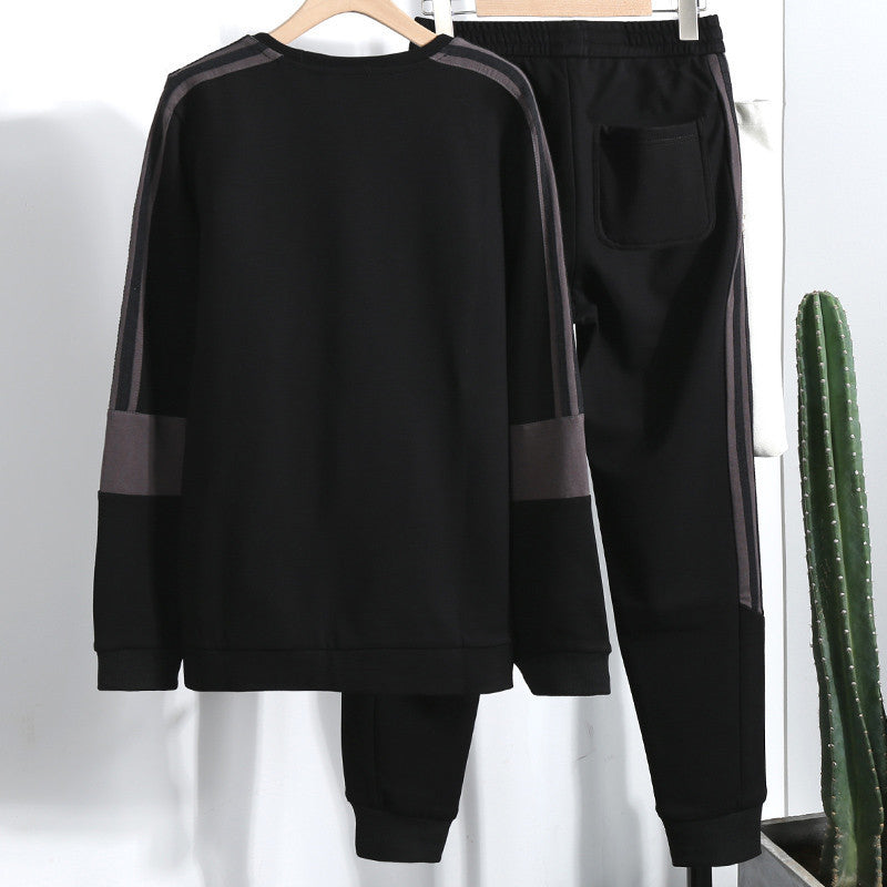 Men's athletic casual jogging suit set made of cotton blend with side decorative stripes and elastic waistband Chichicherry