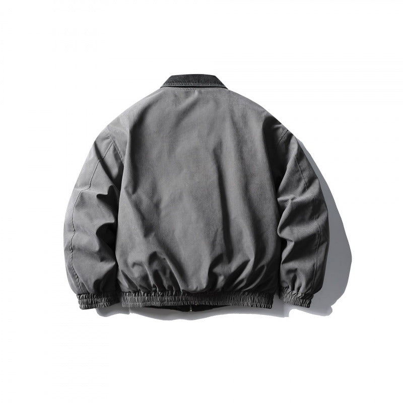 Men's Boxy Canvas Blouson with Cord Collar, Hidden Zipper and Elastic Hem Chichicherry