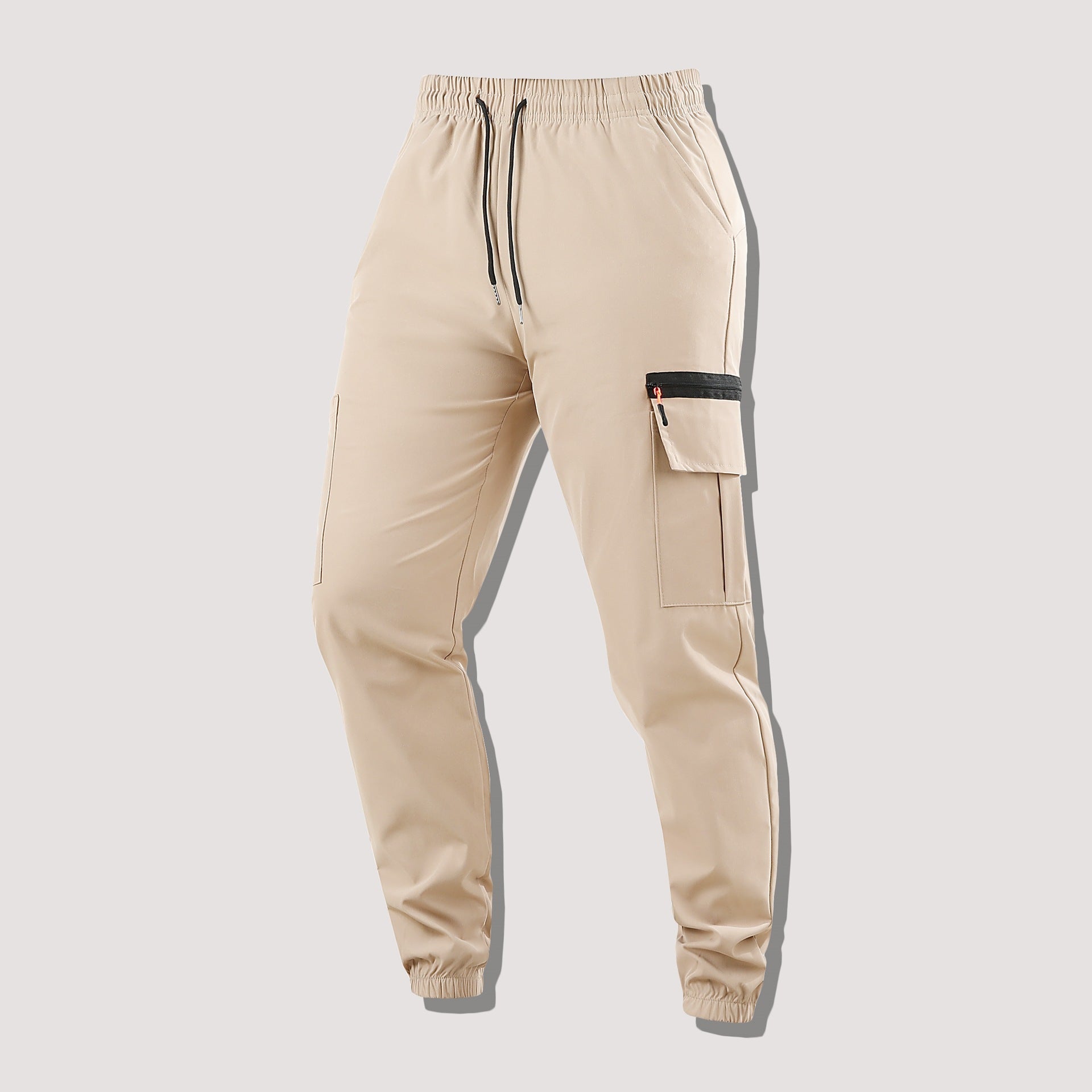 Men's Utility Cargo Jogging Pants with Drawstring, Zip Leg Pocket & Elastic Cuffs Chichicherry