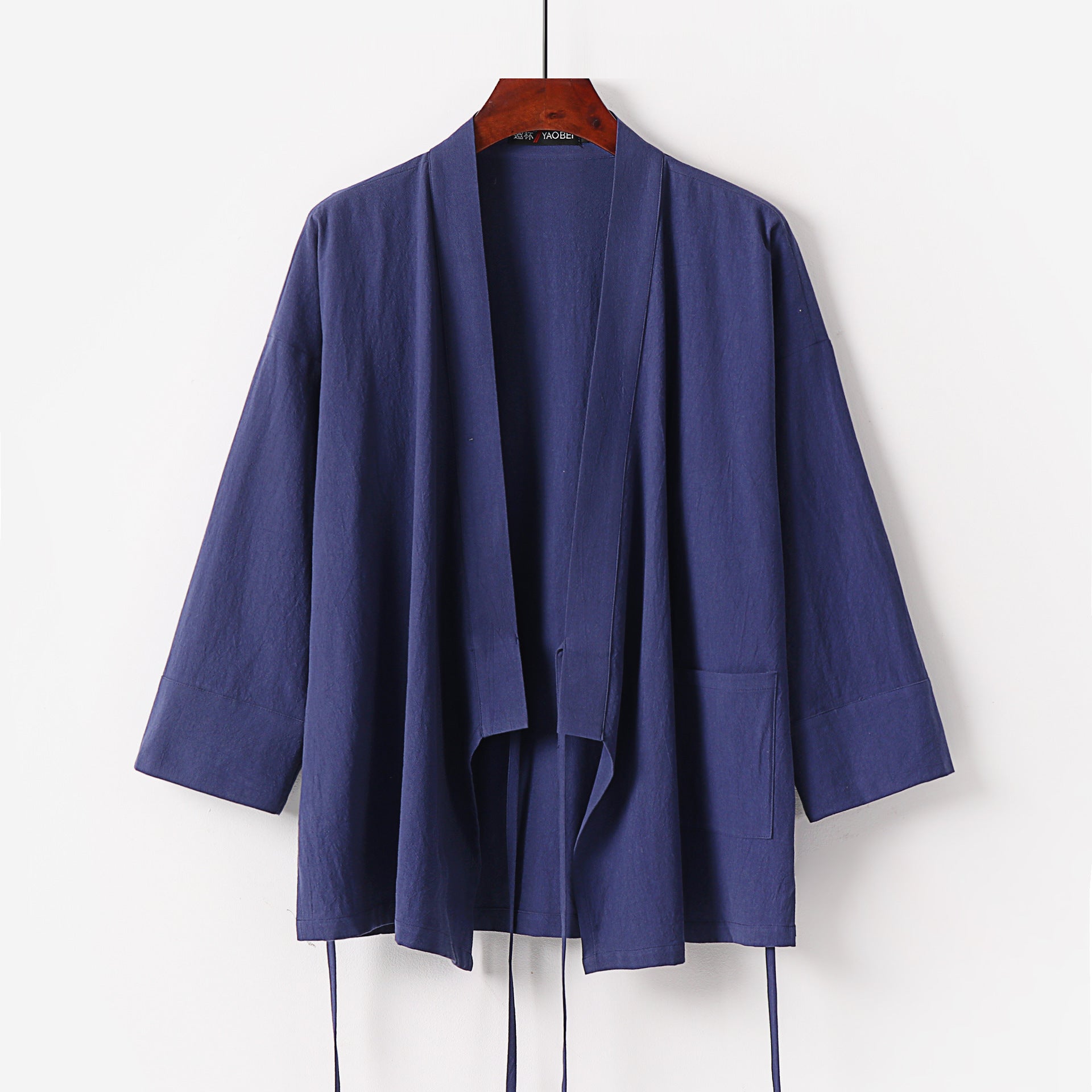 Ladies Kimono Cardigan made of cotton-linen with three-quarter sleeves, tie belt and patch pockets Chichicherry