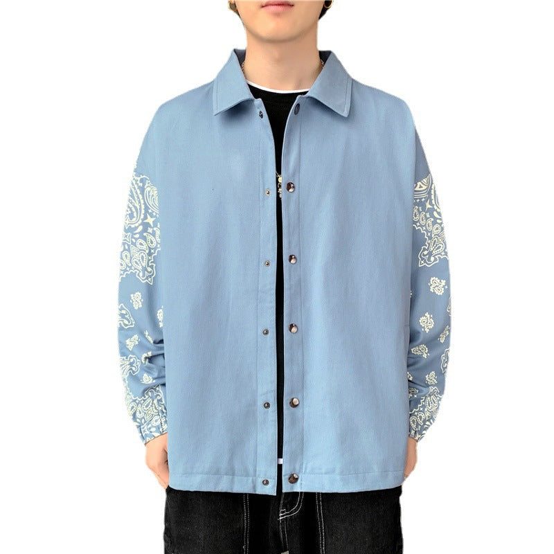 Men's Lightweight Coach Jacket with Bandana Print Sleeves and Snap Front Chichicherry