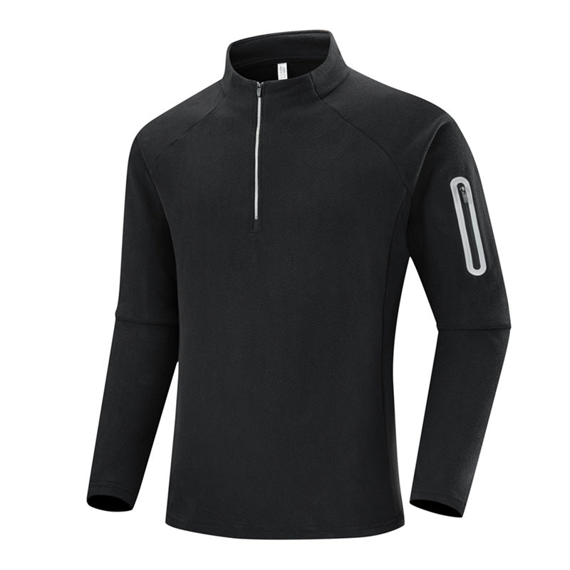 Men's Fleece Half-Zip Training Shirt with Stand-up Collar and Sleeve Zipper Pocket Chichicherry