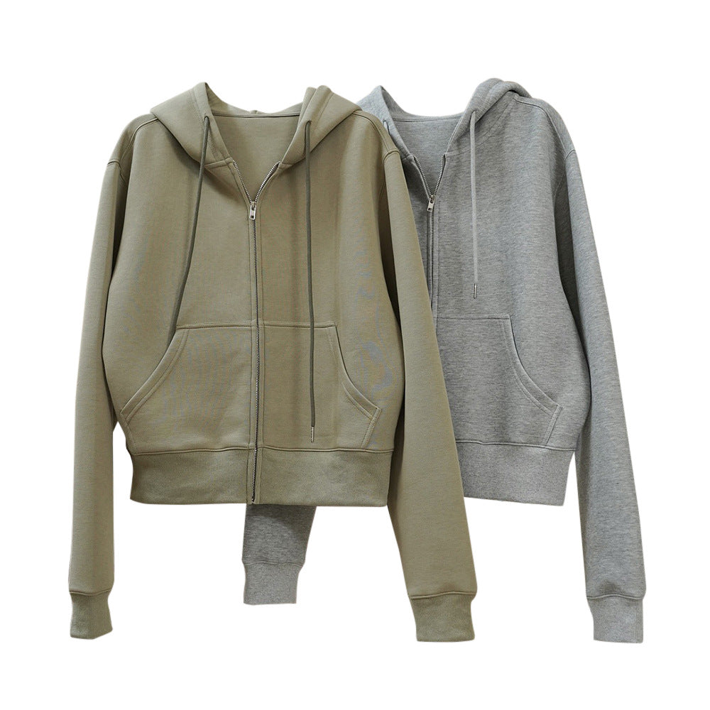 Women short cut hooded zip jacket with dropped shoulder and kangaroo pockets Chichicherry