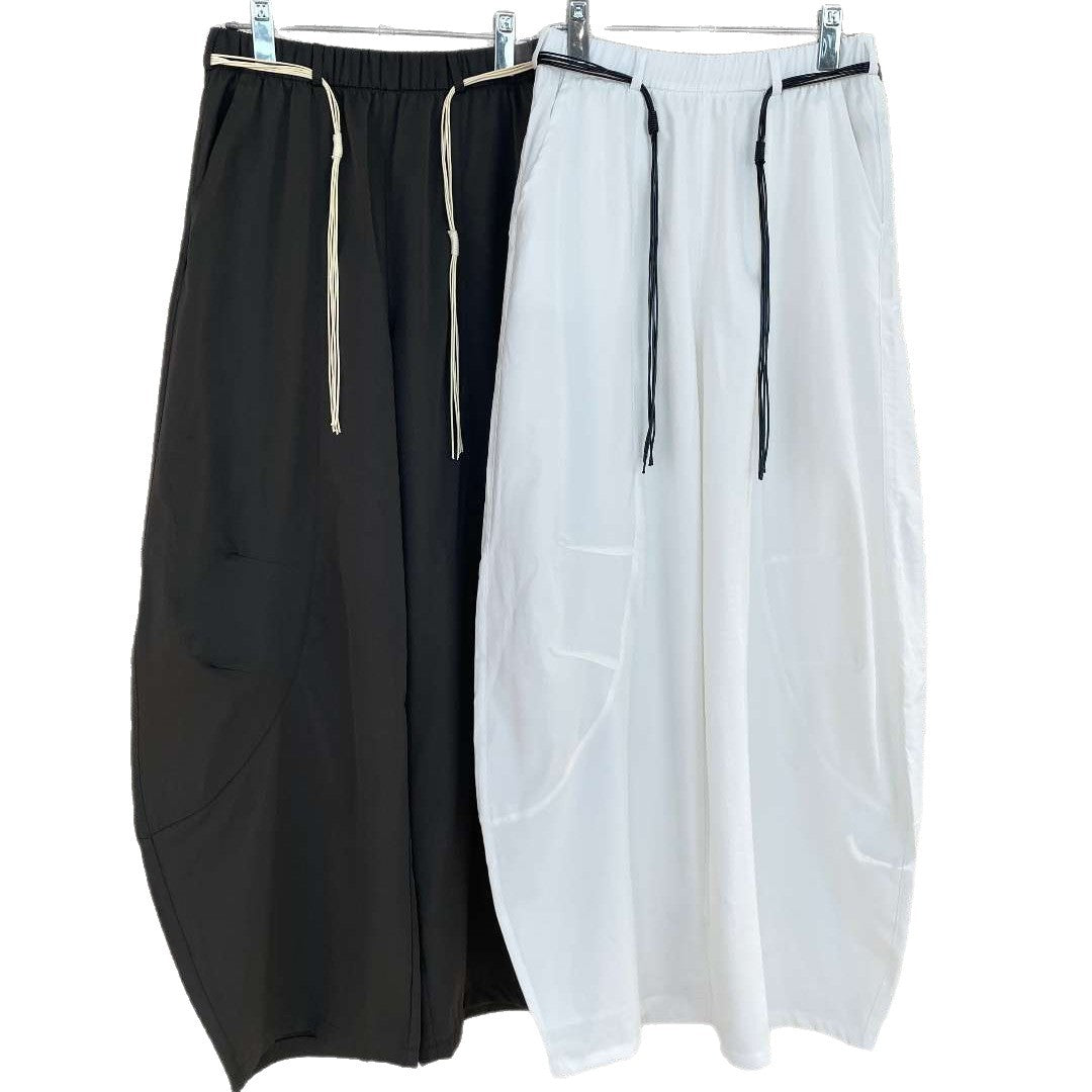 Women High-waisted wide culotte pants with elastic waistband and long contrast cords Chichicherry
