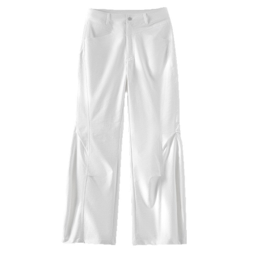 Women Wide High-Cut Trousers with Side Slit Panels and Distinctive Seam Details Chichicherry