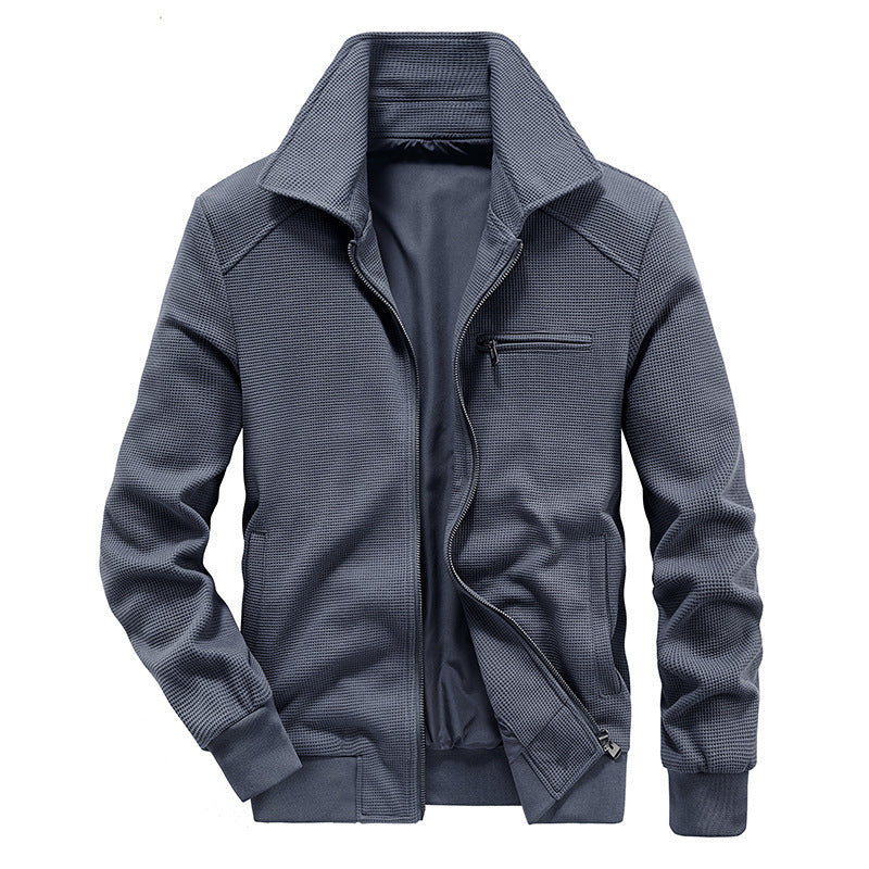 Men's textured knit transitional jacket with stand-up collar and zipper Chichicherry
