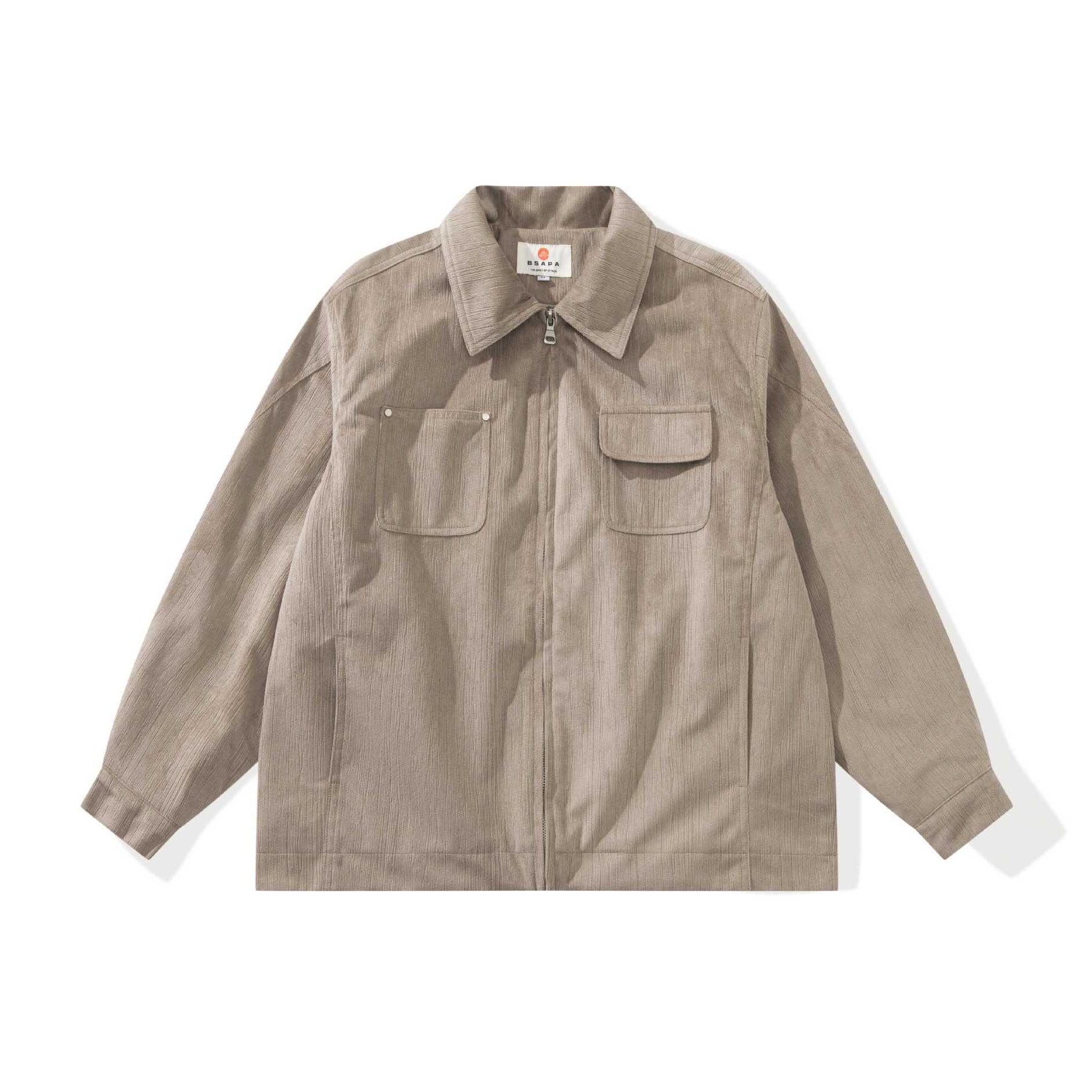 Unisex Boxy Cut Cord Over Shirt with Zipper and Flap Pockets Chichicherry