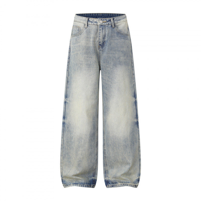 Women Wide High Waist Jeans Pants in Balloon Cut with Used Effect and Elastic Hem Chichicherry