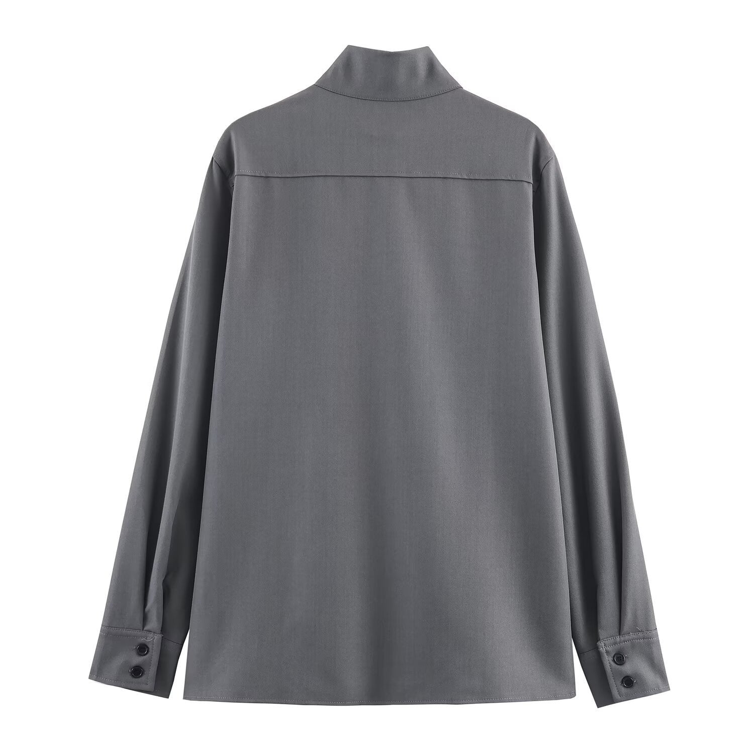 Women's loose-fitting tunic blouse with concealed button placket and stand-up collar Chichicherry
