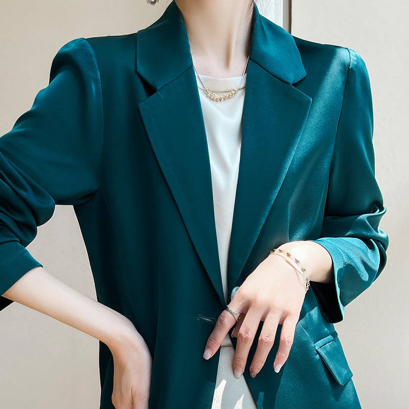 Women's Slightly Tailored Long Blazer with Button Closure and Flap Pockets Chichicherry