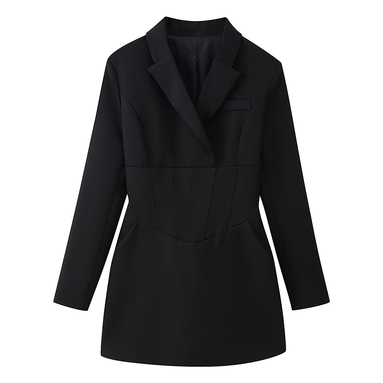 Women's Tailored Blazer Dress with Corset Seam and Lapel Collar Chichicherry