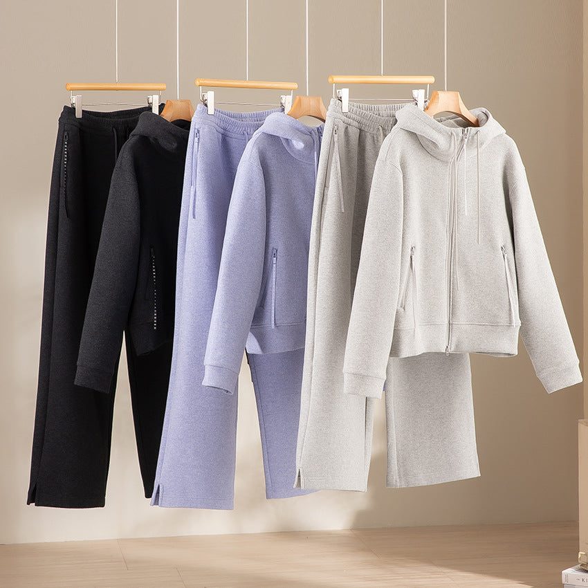 Ladies Wide Highwaist Sweatpants with Drawstring, Side Pockets and Hem Slit Chichicherry