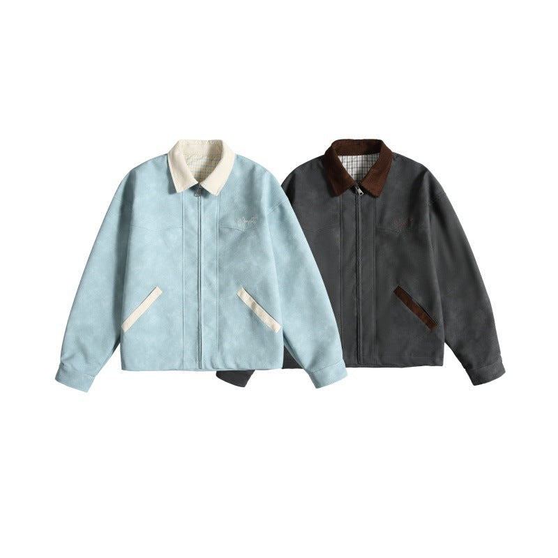 Women Oversize Suede-Look Bomber Jacket with Cord Collar and Concealed Zipper Chichicherry